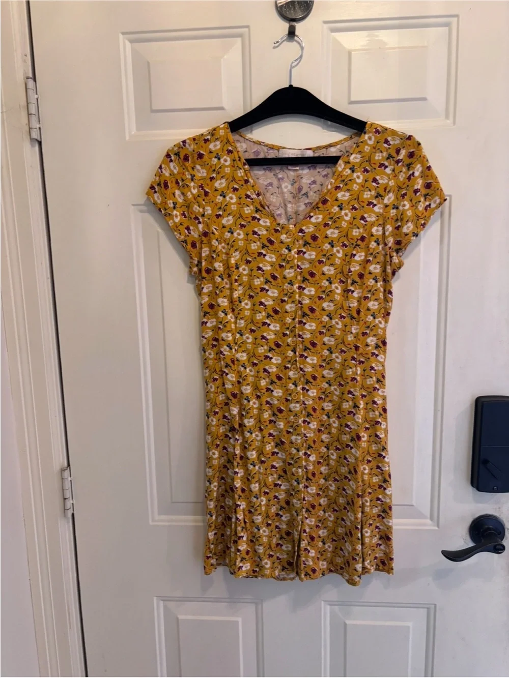 Band of Gypsies Mustard Floral V-Neck Button Mini Dress
